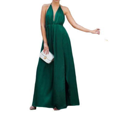 Damen grün Satin lang einteilig formelles Abendkleid Größe L (UK10-12-US8-10)