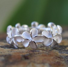 Hawaiian 925 Sterling Silver Plumeria Flower Lei Wedding Ring Band 8mm SR2171