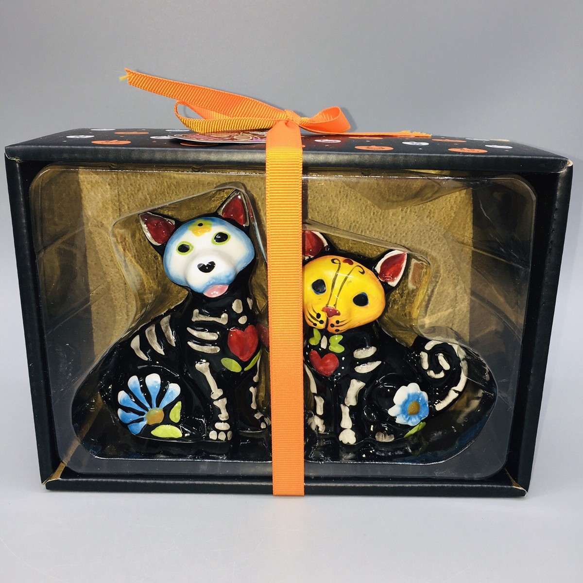 Blue Sky Clayworks Halloween Sugar Skull Dog Cat Salt Pepper