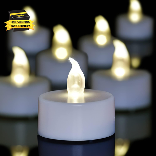 LED Tea Lights - 12 Pack Flameless Battery Operated Candles, 200+ Hours Flickeri