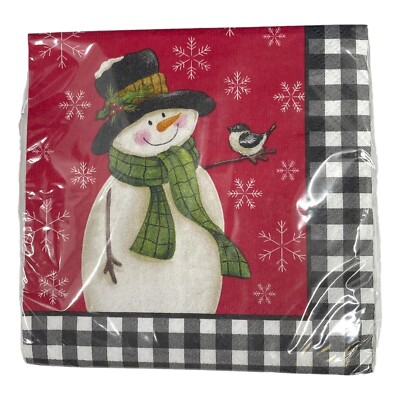 Cocktail Napkins Paper Package of  40 Beverage Napkins Winter Farmhouse Snowman
