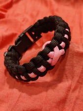 Paracord Cancer Awareness Black Pink Stripe Survival Bracelet Jewelry Statement