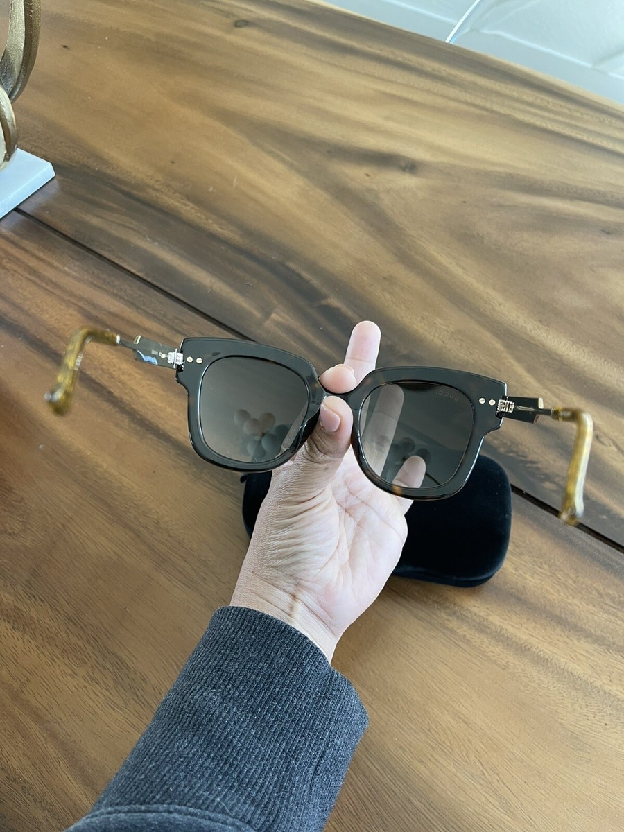 Gucci Grey Brown Havana Gold Shaded Square Ladies Sunglasses  display picture 1