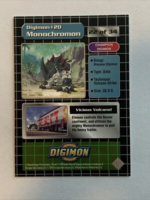 😮 1999 DIGIMON CARD - MONOCHROMON | 22 of 34 | NEAR MINT | HOLO | RARE |  PRIZM