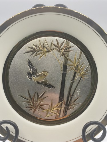 Chokin Decorative Plate Yoshinobu Hara Plate Bird Gold #5346 Made In Japan 1983 - Picture 2 of 6