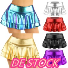 DE~Damen Minirock Faltenrock Glockenrock Hohe Taille Rüschen Rock Tanz Clubwear