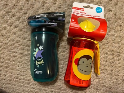 2 x Tommee Tippee Skip Hop Flasche Becher Kleinkind Explora Stroh Affe Cool 12M+