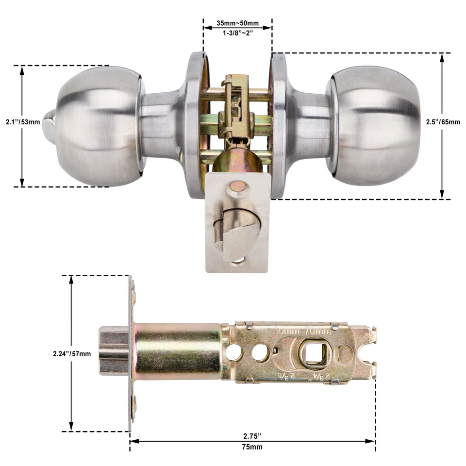 Round Door Knob with Lock Handle Lever Lockset Entry Privacy Passage Internal UK - Image 4 of 4