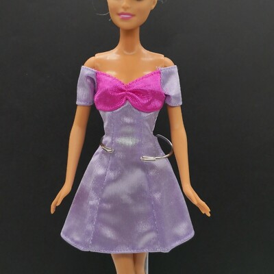 Mattel Barbie Clothes 90s Purple OFF THE SHOULDER DRESS