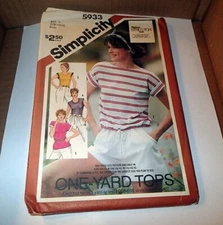 VINTAGE SIMPLICITY PATTERN 5933 ~ MISSES PULLOVER TOP ~ SIZES 12  14  16 *UNCUT