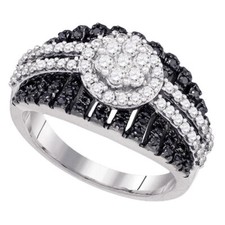 10kt White Gold Womens Color Enhanced Black Diamond Cluster Band 1.00 Cttw