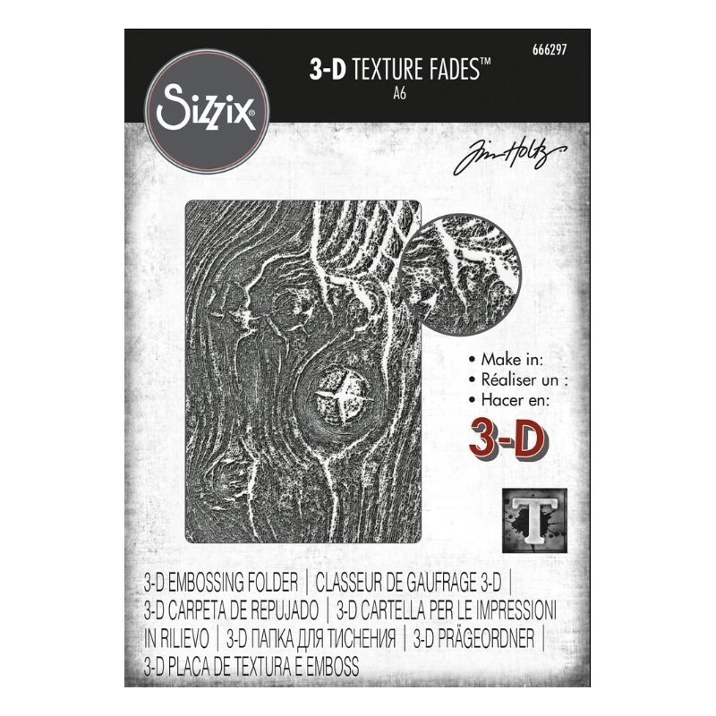 Sizzix 3-D Texture Fades Embossing Folder - Woodgrain By Tim Holtz For Cardmaking & Scrapbooking