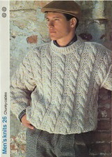 Knitting Pattern, Men's Knits. 26 Chunky Cables Sweater Not Copy/Reprints