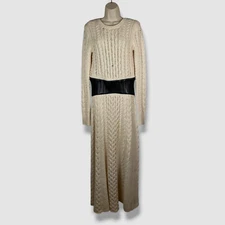 Gabriela Hearst Women's Ivory Cashmere Leather Cable-Knit Tex Dress Size XS