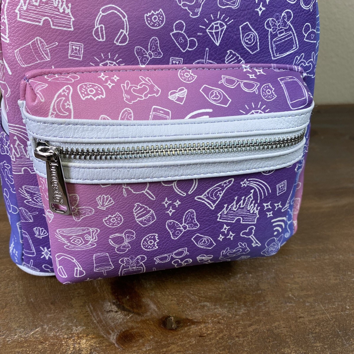 Loungefly Disney Parks‎ World Disneyland Icons Pink Purple Ombré Mini Backpack At the Royal Collection Boutique in the Disneyland Hotel  main image 3