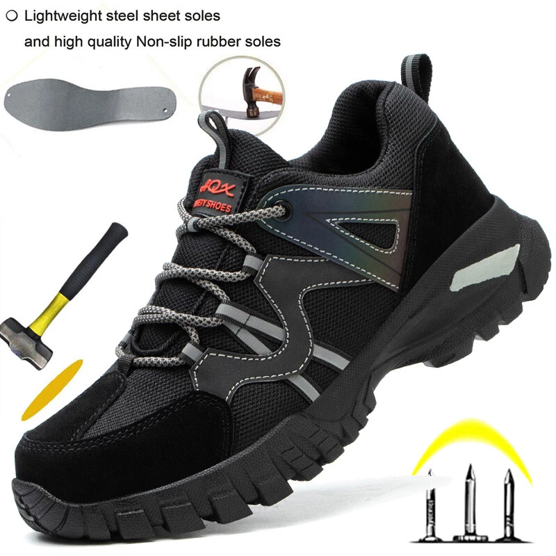 Zapatos de seguridad para mujer con punta de acero zapatos botas de trabajo ligeras zapatillas negras talla