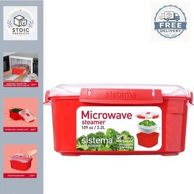 Mikrowelle Dampfgarer mit abnehmbarem Korb 3,2 l rot/klar spülmaschinenfest