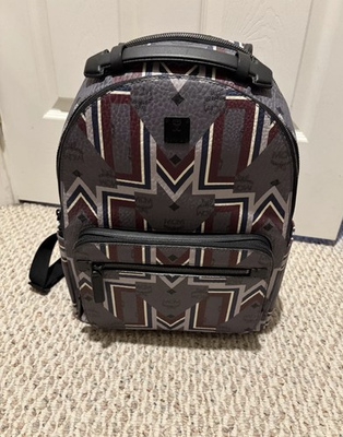 #ad Authentic MCM Geometric Chevron Visetos Backpack Leather Trim $190.00
