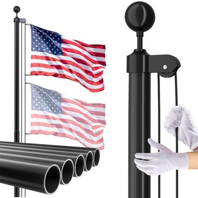 Ft Black Aluminum Flagpole Kit for House Yard Outdoor 2-Flag Display
