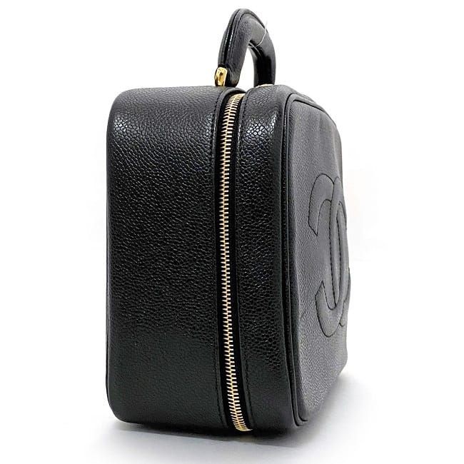 CHANEL Handbag Vanity Bag Black Gold Coco Mark A07061 Top Handle Rare Leather GP image 3