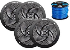4x Pyle Marine 5.25" 2-Way Waterproof Black Speakers, 16-G 50 Foot Tinned Wire