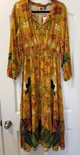 NWT Farm Rio Anthropologie Christie Dress Yellow Toucan Macaw Cashew LG P New