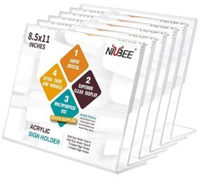 Acrylic Sign Holder 8.5x11 Inches Pack Horizontal, Slant Back Clear Frames, 6