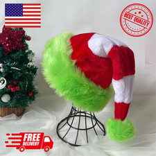 Red and Green Santa Hat for Adults Soft Plush Christmas Holiday Party Costume