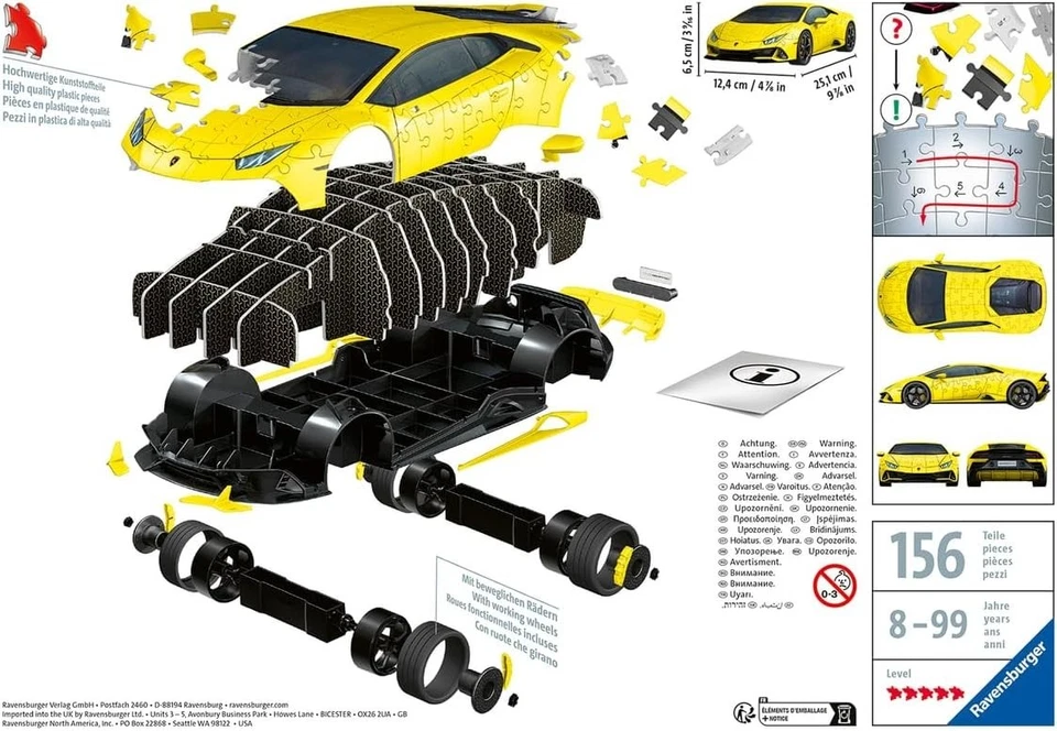Ravensburger Puzzle 3D Lamborghini Huracan Evo Giallo 11562 - Immagine 2 di 4