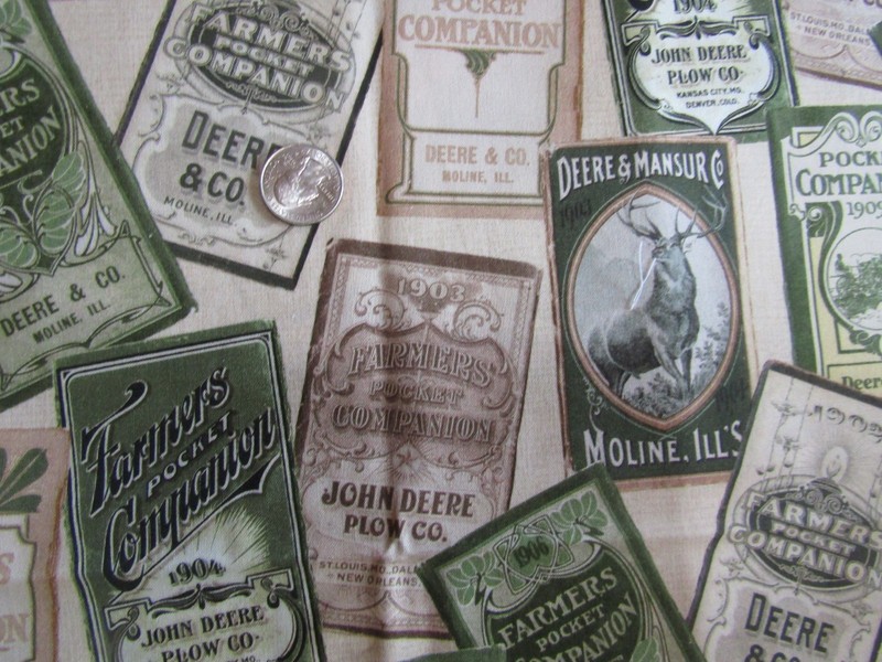 JOHN DEERE TRACTORS FARMERS POCKET COMPANIONS ADS 2000's COTTON Fabric - 1 yd