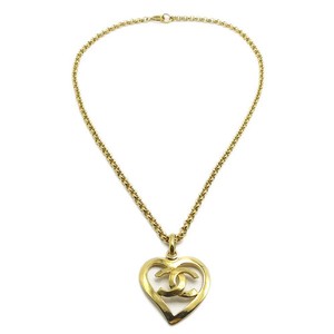 Authentic Chanel Cc Heart Pendant Metal Gold Gold_Plated Necklace Jewelry