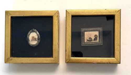 2 Framed Mounted Yorkshire Terrier Petit Point Needlepoint Cross Stitch Wall Art
