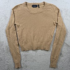 Suéter Line Mujer Pequeño Tostado 100% Cachemira Cuello Redondo Recortado Pullover Suave