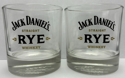 Pair of Jack Daniels Straight Rye Whiskey Embossed Drinking Rocks Glasses