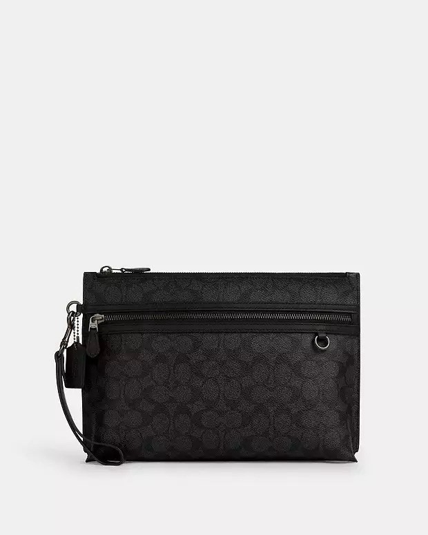 NWT Coach Carry All Pouch In Signature Canvas CY985 Gunmetal
