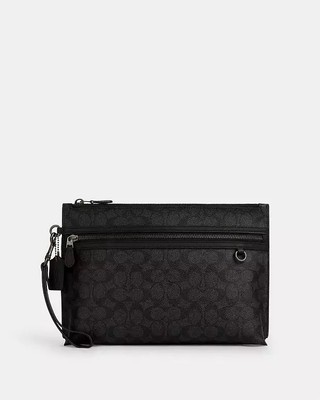 NWT Coach Carry All Pouch In Signature Canvas CY985 Gunmetal
