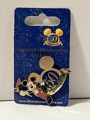 Disneyland 50th Anniversary Pin Mickey Mouse Happiest Homecoming Earth NEW Card