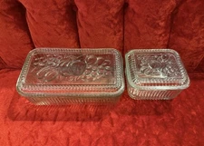 Lot of 2 Vintage 8" - 5” Federal glass refrigerator dishes vegetables fruit bowl