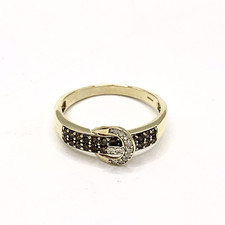 Chocolate Diamond 9ct Gold Ring Buckle Hallmarked 375 Yellow Gold - Size R 1/2