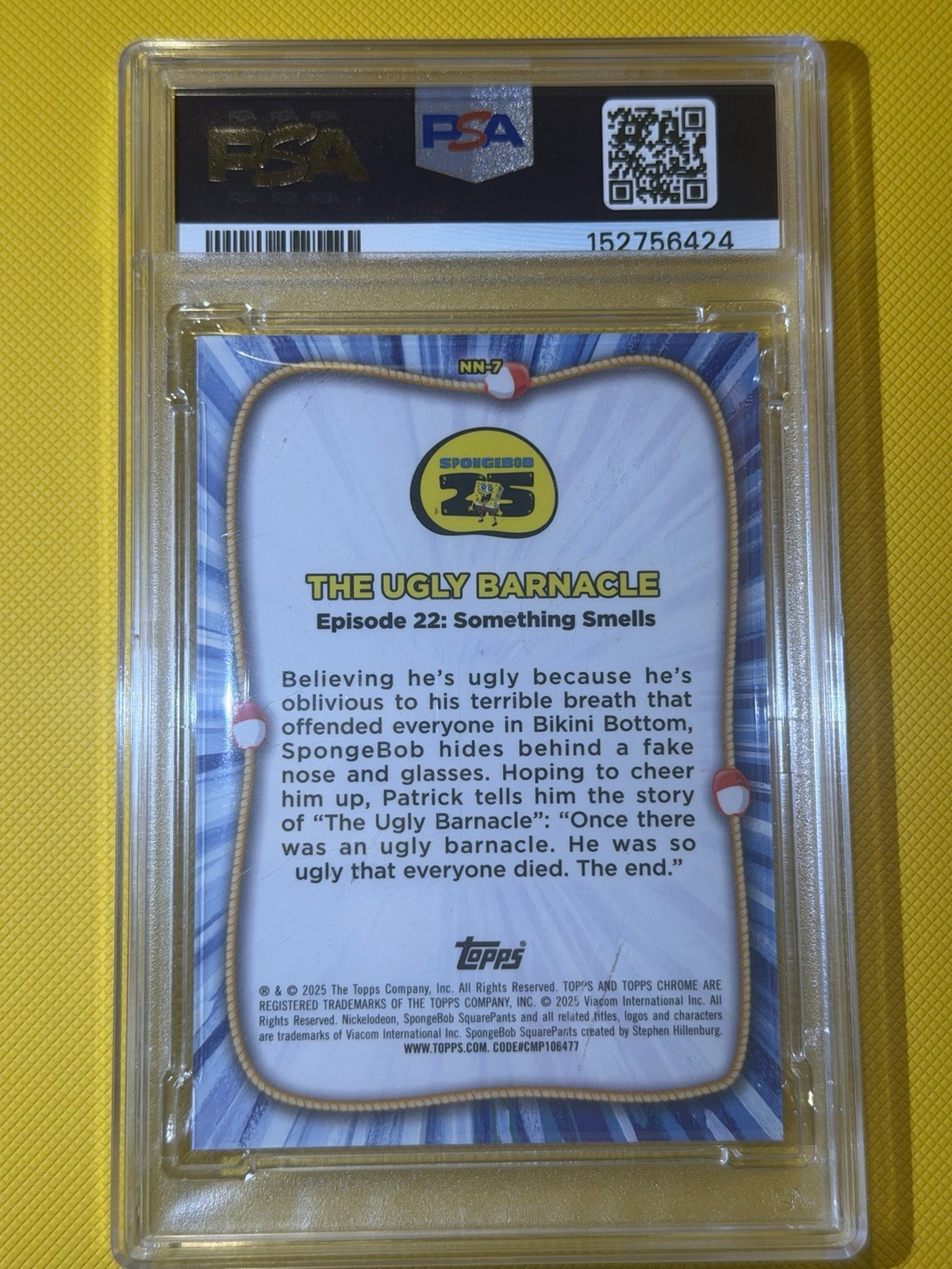 2025 Topps Chrome Sapphire Spongebob The Ugly Barnacle Nautical Nonsense PSA 9 view 4