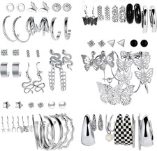 37 Pairs Silver Hoop Earrings Set for Women Multipack Fashion Drop Dangle Earrin