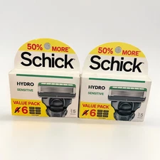 Schick Hydro Sensitive Men's 5 Blade Razor Refills 6 Cartridges each, Lot of 2