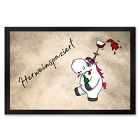 Einhorn Wein FußMatte XXL In 50X75 Cm Mit Spruch Herweinspaziert