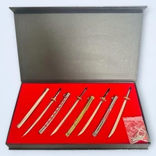 One Piece Mini Sword Set of 8 with Display Case, Realistic Silver & Gold