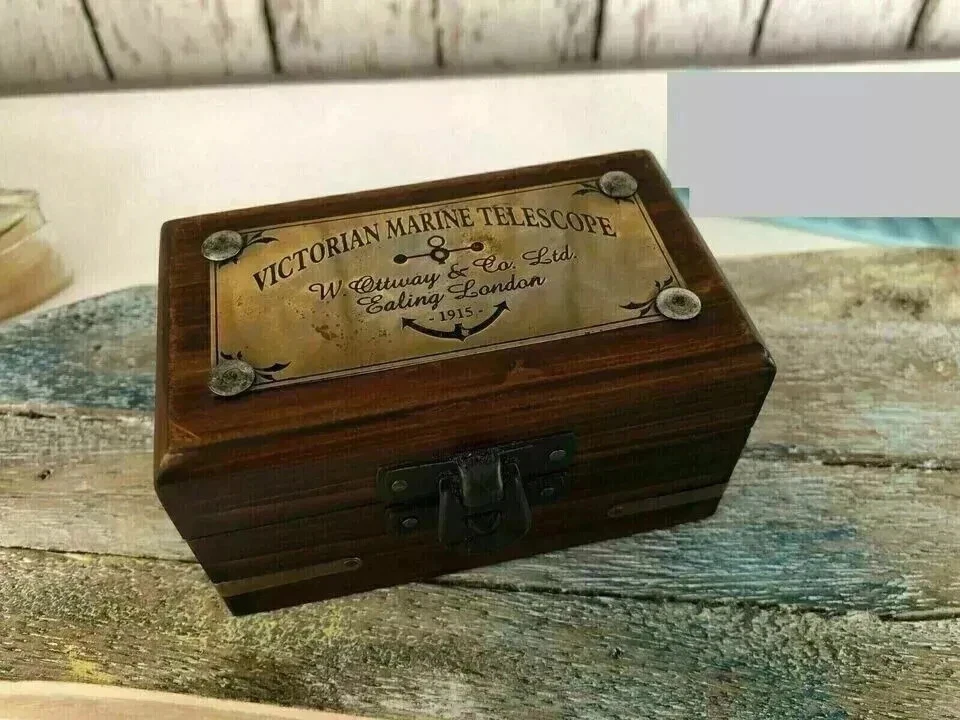 Telescope Antique Brass Maritime Telescope with wooden Box Christmas Gift - Image 2 of 4