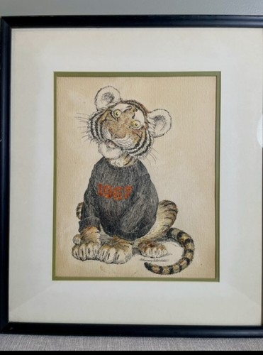 Vintage Signed Pen & Ink Princeton Tiger 1976 Class of 1967 Original Art