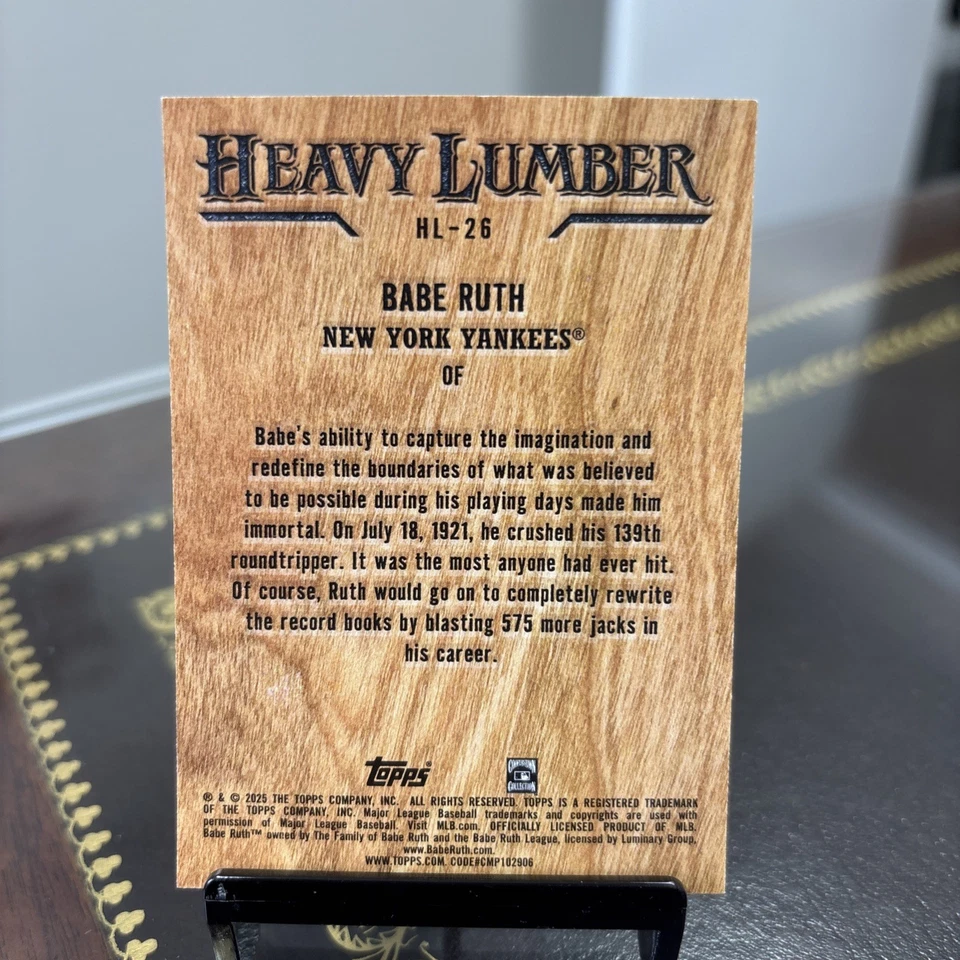 Babe Ruth Topps Serie 2 SSP 2025 muy raro estuche madera pesada HL-26 HIT*BAMBINO* Foto 2 de 3