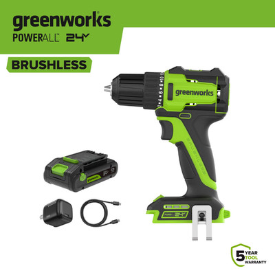 Greenworks 24V Brushless 3/8'' Cordless Drill Driver Kit w/ USB-C BatteryPowerAll