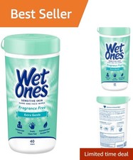 Gentle Hypoallergenic Hand and Face Wipes for Sensitive Skin  40 Count Canister