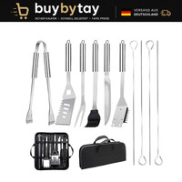 Grillbesteck-Set 11-Tlg Edelstahl Mit Grillzange Grillgabel Tragbarer Koffer